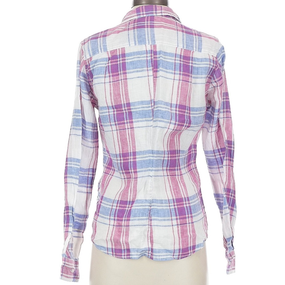 Frank & Eileen Barry Top Blue Pink Plaid Button Up Linen Blend Size XS - Picture 5 of 11